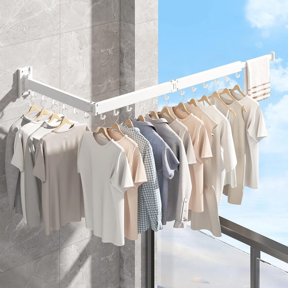 Durable Wall Mount Clothes Drying Rack - Foldable, Rust Resistant Design