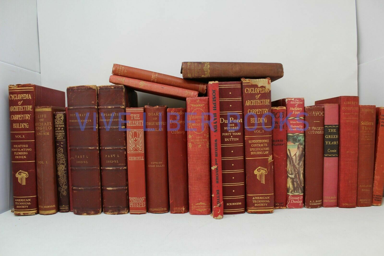 Lot 5 RED / Shades of RED Old Vintage Antique Rare Hardcover Random Books
