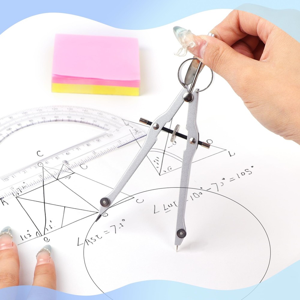Unjoo Compass and Protractor Set, Professional Drawing Tool, Silver