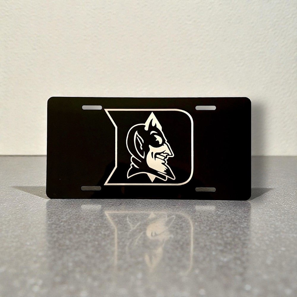 Duke Blue Devils Black & Silver Engraved License Plate / Car Tag