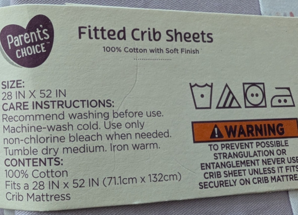 Parent's Choice Fitted Crib Sheets 28 x 52 in. 2 Pcs.