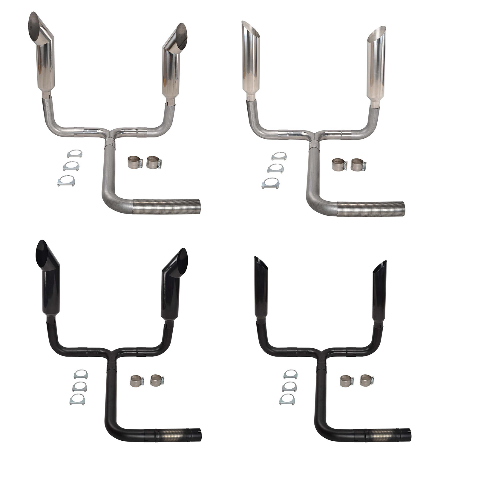 4''/5''Dual Smoker Diesel Exhaust Stack T Pipe+2X 4"/5''In 7''/ 8"Out Stack Tips