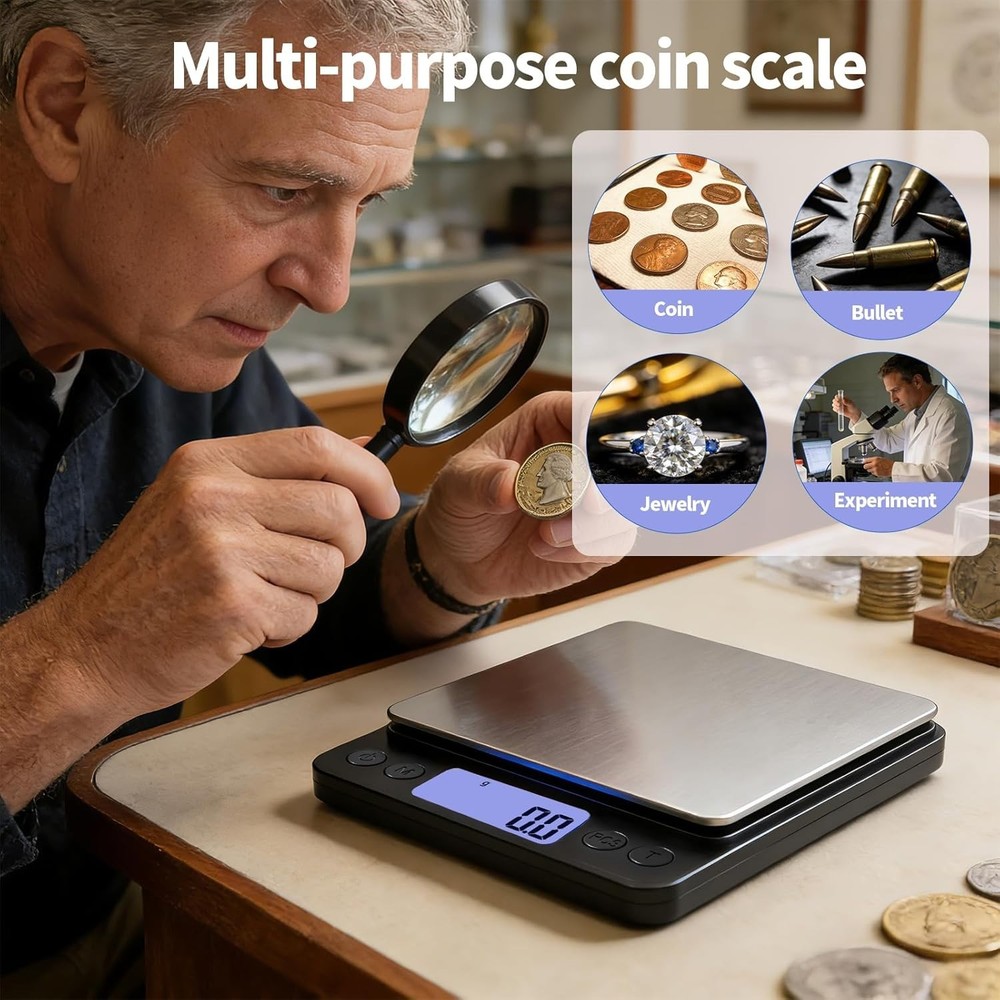 High Precision Coin Scale - 1kg/0.01g with PCS Counting & TARE Function