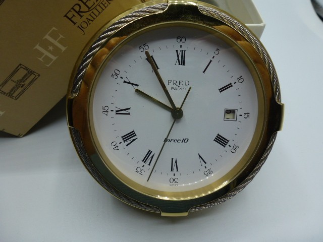 FRED of PARIS Joaillier Collection DESK Clock SILVER AND GOLD W/Box FORCE 10