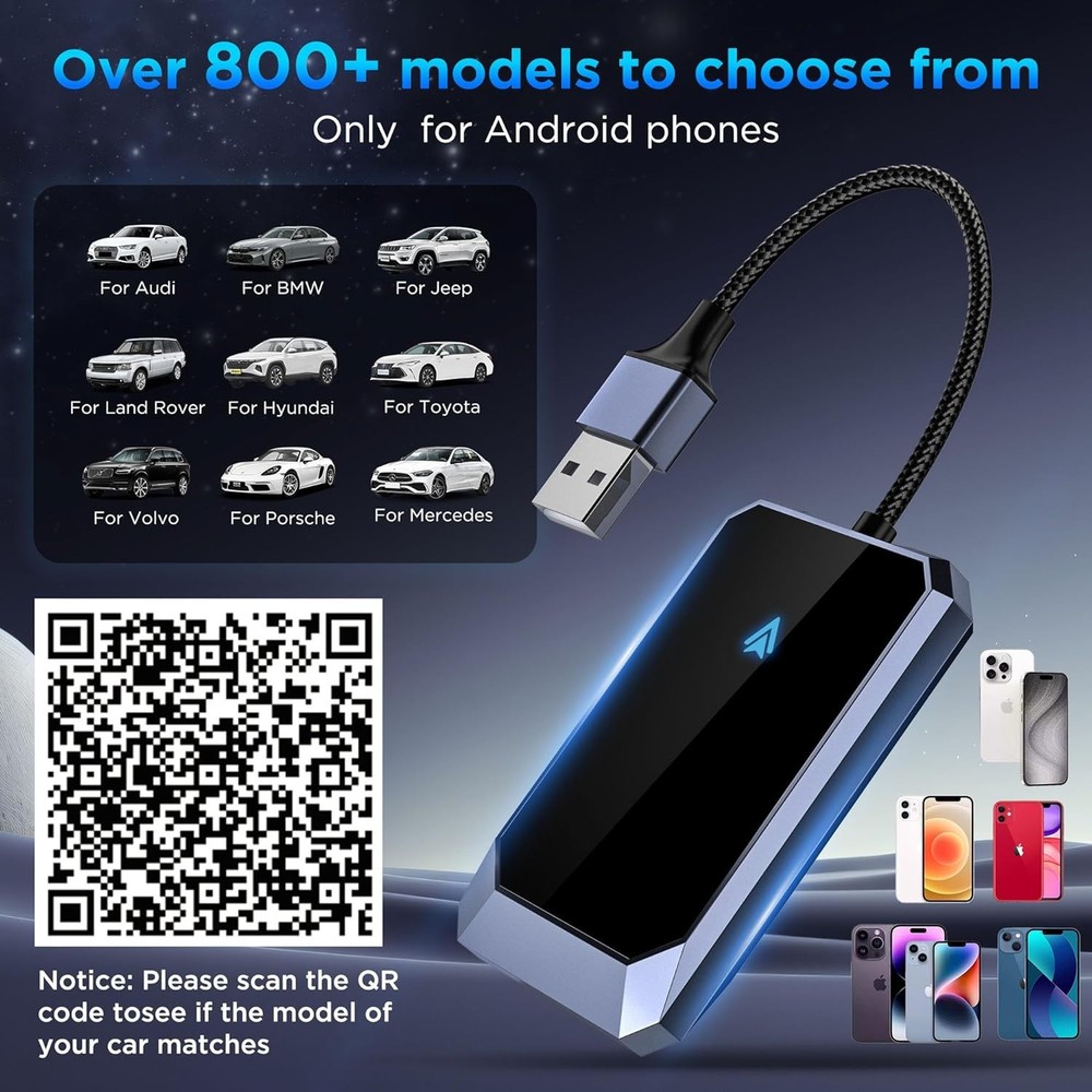 2025 Slim Design Android 10+ USB Wireless Adapter for Factory Wired Android Auto