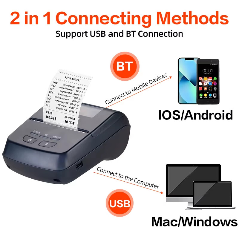 Mini 80Mm Thermal Printers Wireless Portable Receipt Printer Thermal Bluetooth M