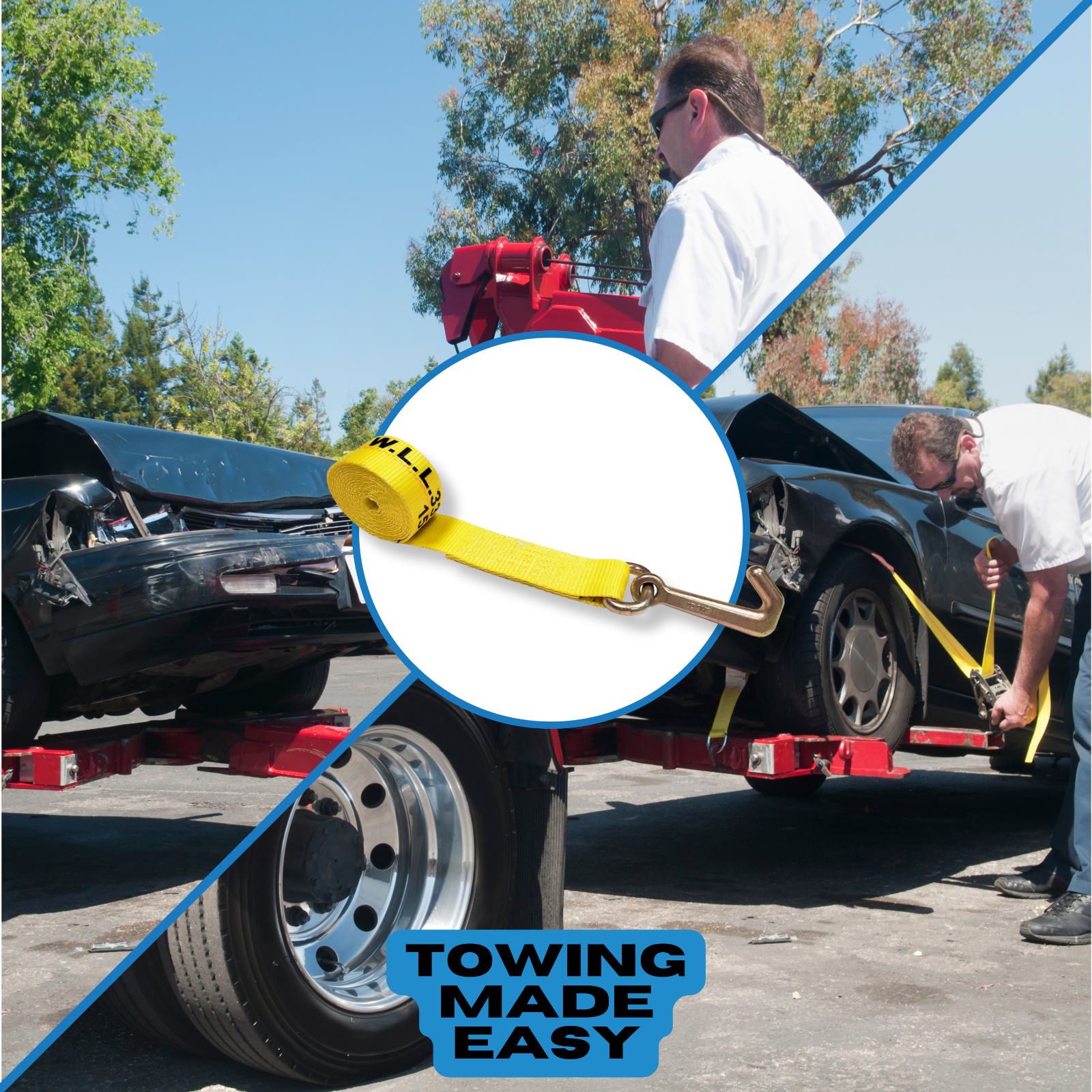 Heavy Duty G70 2" x 10' Mini J Hook Towing Trailer Wrecker Lasso Tie Down Strap