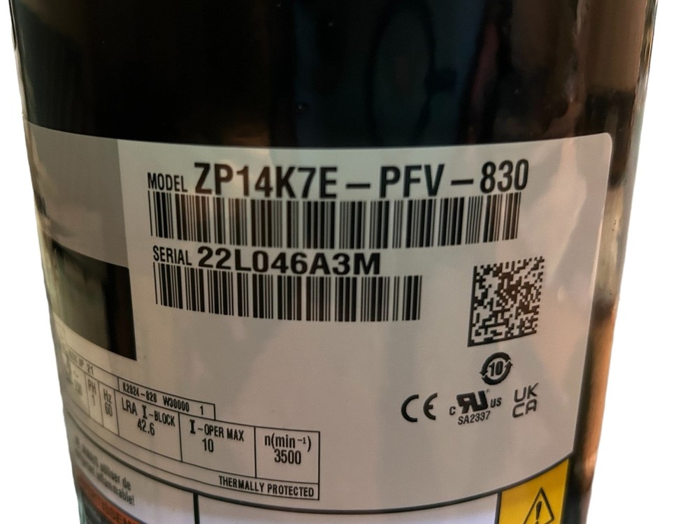 Copeland, Scroll, Compressor, ZP14K7E-PFV-830, 14000 BTU, R410A, 1PH