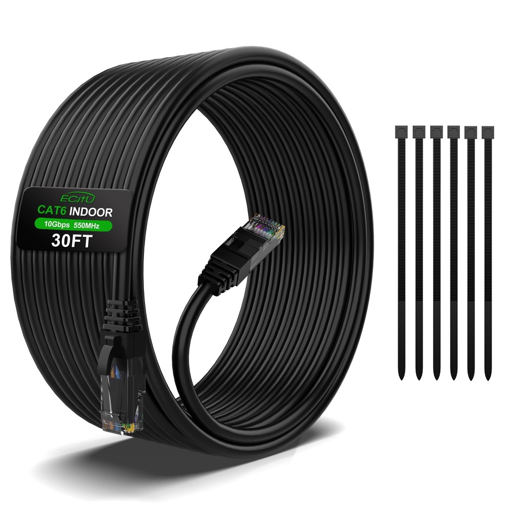 30FT Cat6 Ethernet Cable, Cat 6 Patch Internet 30FT, Black