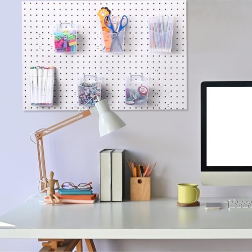 6 Pack Pegboard Bins with Hooks - Translucent Pegboard Organizer Wall