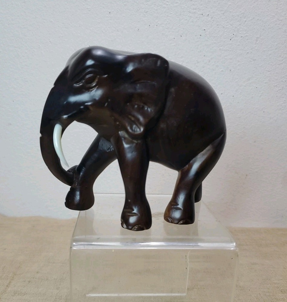 Solid Wood Hand Carved Elephant 5 Inch