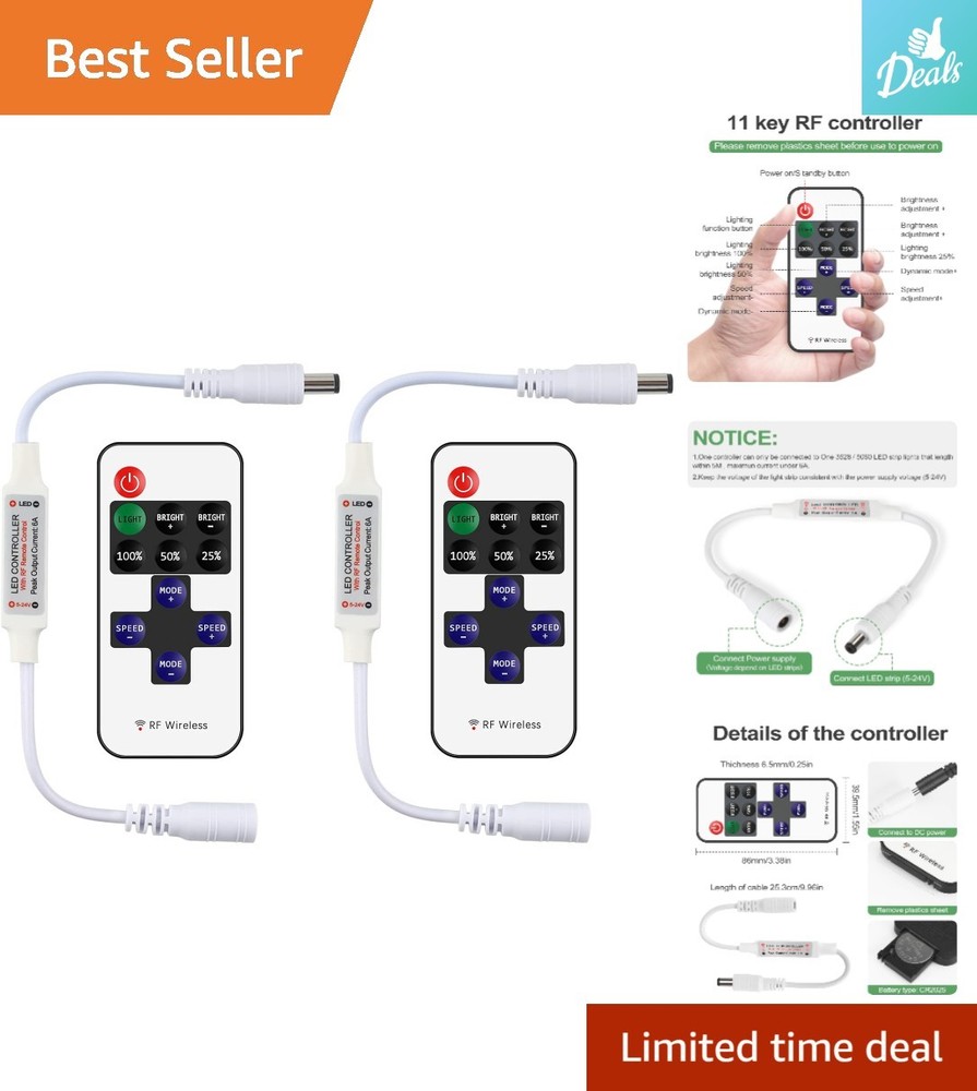 2 Pack RF LED Controllers - Wireless Dimmable Solution for Indoor Lighting