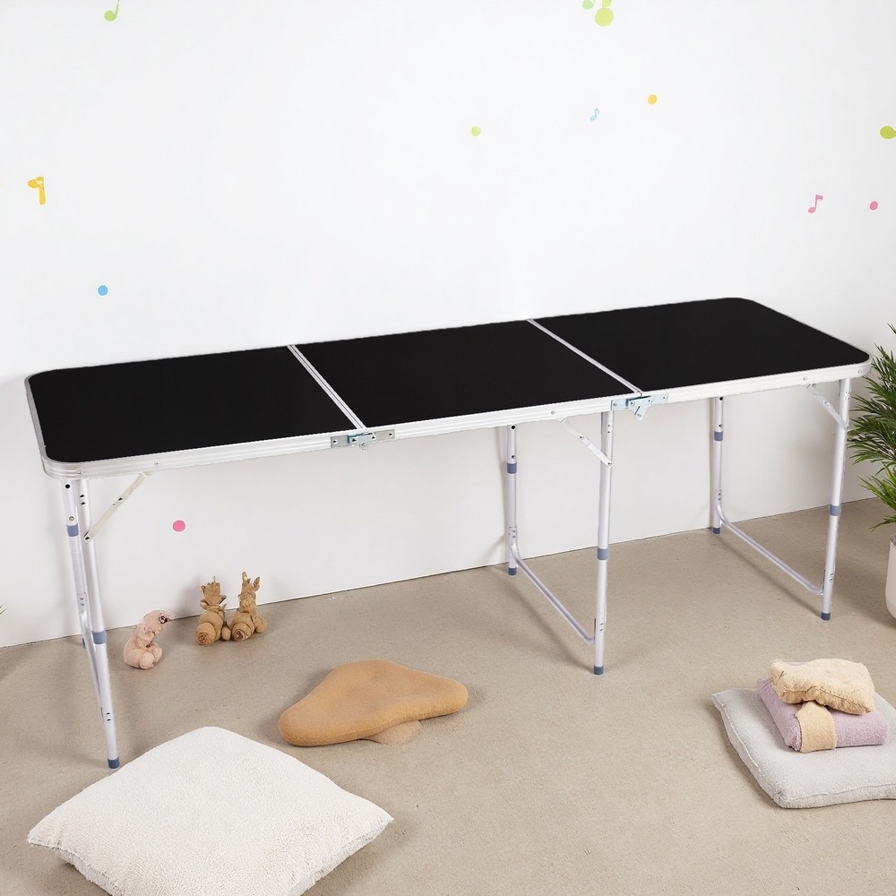 Folding Camping Table 6ft - Adjustable Height, Aluminum & Black Patio Table