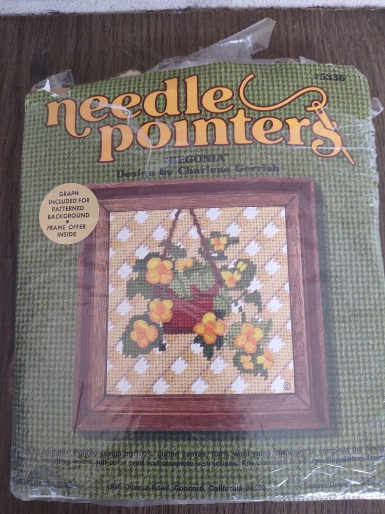 Needle pointers Needlepoint Kit Sunset 5336 5 x 5 Begonia No Frame Open Package