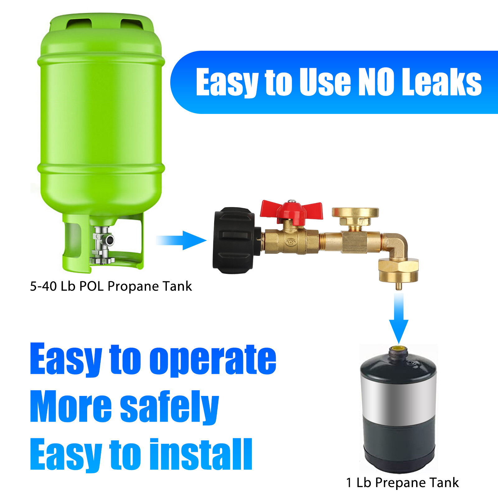 Propane Refill Adapter w/ON-Off Valve and Gauge Fill 1Lb Bottle From 5-40Lb Tank