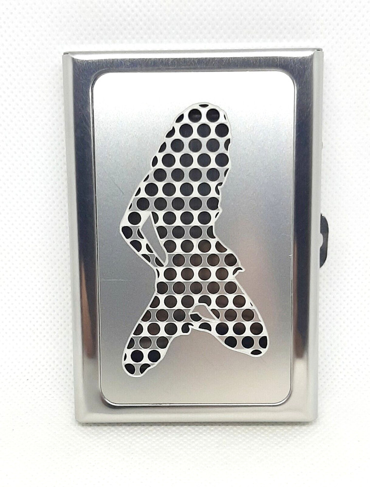 Fujima Silver Metal Silhouette Design King Size Cigarette Case W/ Grinder Front