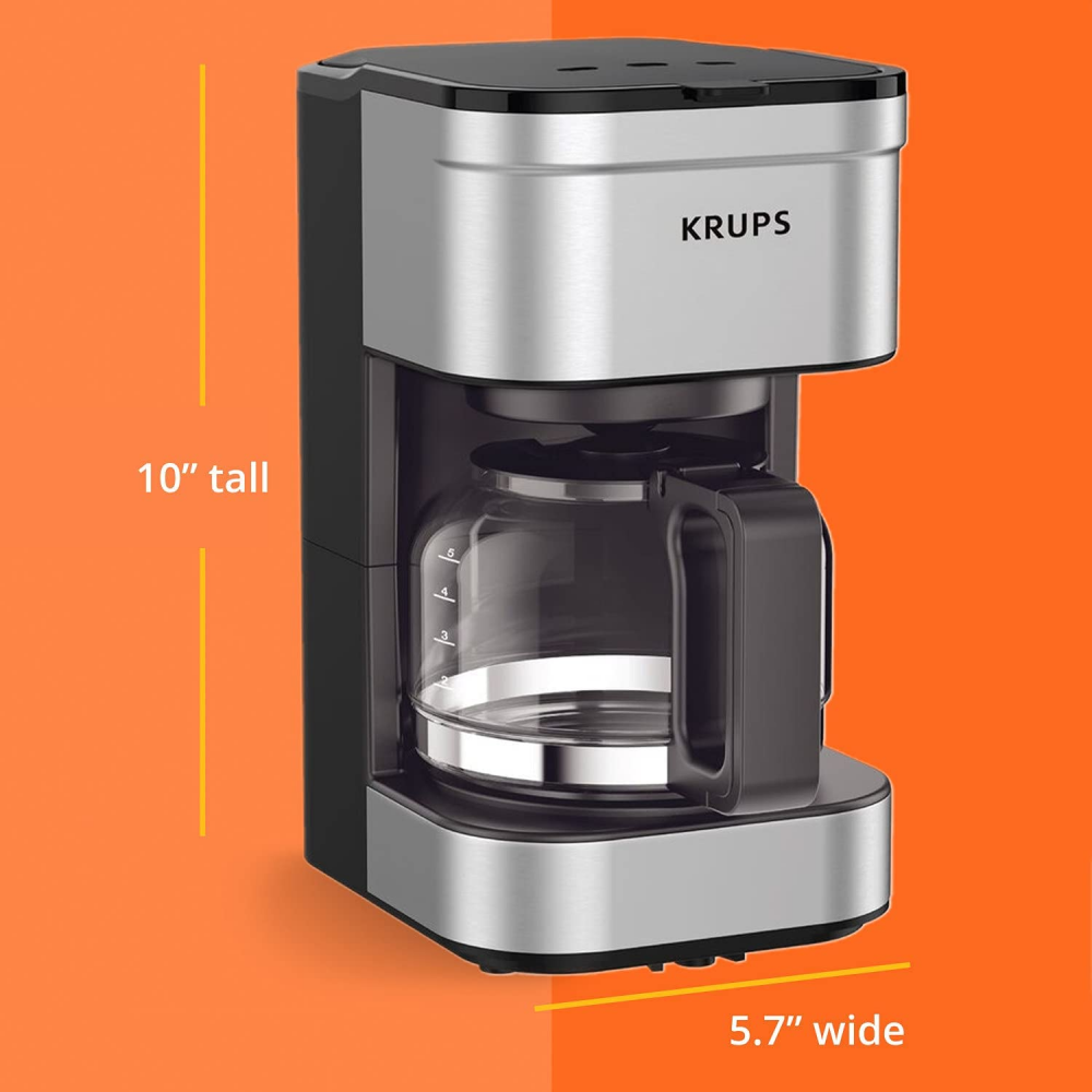 KRUPS Simply Brew Compact Filter Drip Coffee Maker, 5-Cup, 5-cup, Silver
