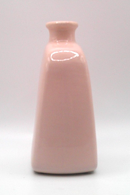 Pale Blush Pink Hand Painted Ceramic Bottle Vase w/Green Stylized Dandelions