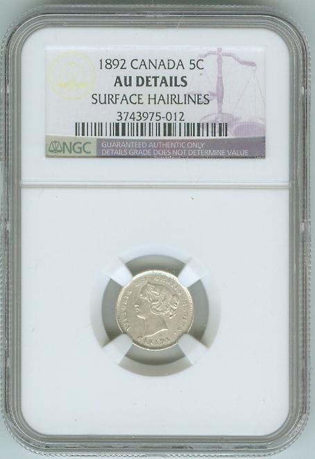 NGC AU Details  1892 Canada 5c