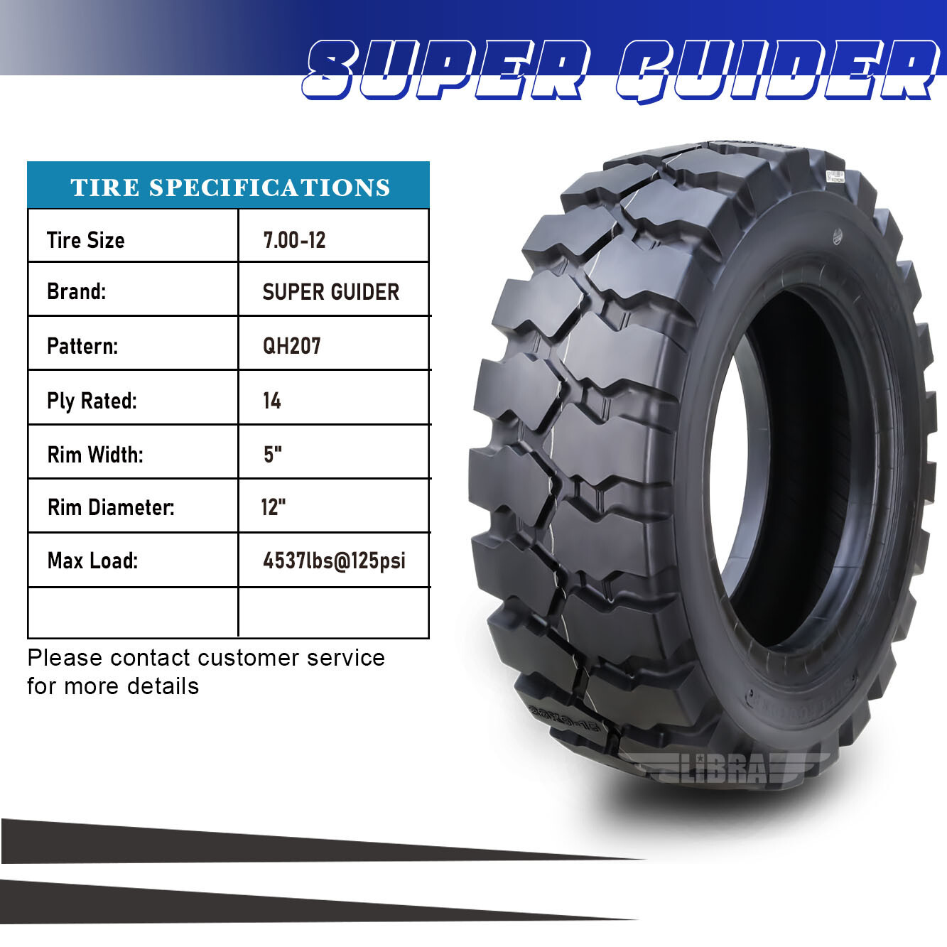 SUPERGUIDER HD 7.00-12 /14TT Forklift Tire w/Tube Flap 7.00x12, Set 2 - 12029