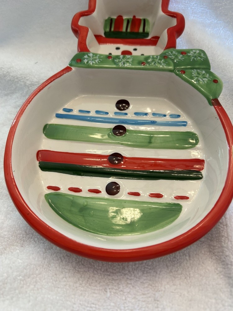 VINTAGE CERAMIC SNOWMAN TWO SECTIONED SERVING TRAY
