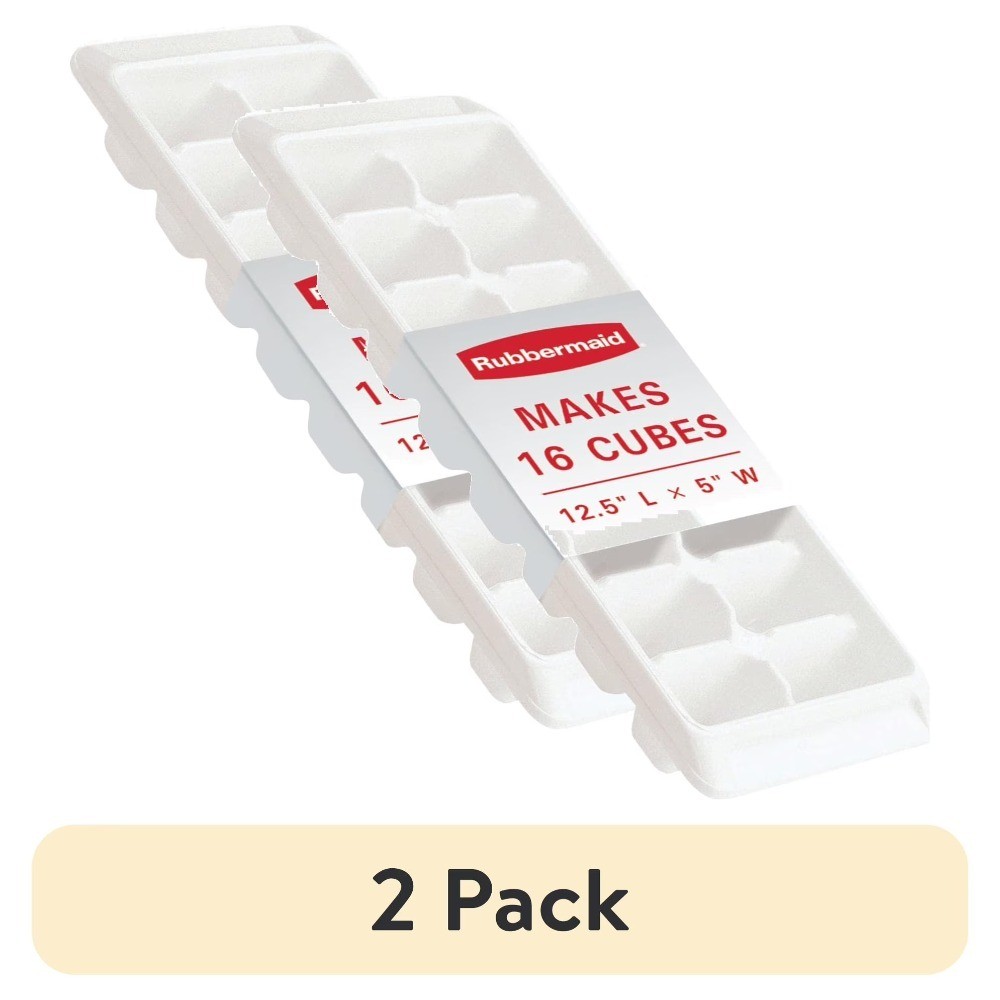 (2 pack) Quick Release Ice Cube Tray, Plastic, White, Rectangular