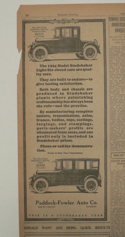 1923 Studebaker Original Large Newspaper Ad