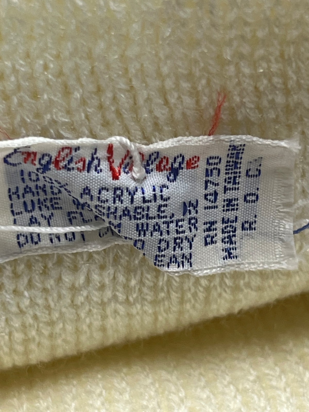 Vintage 70s Hat Stocking Cap English Village Acrylic Knit Cream Brown Design