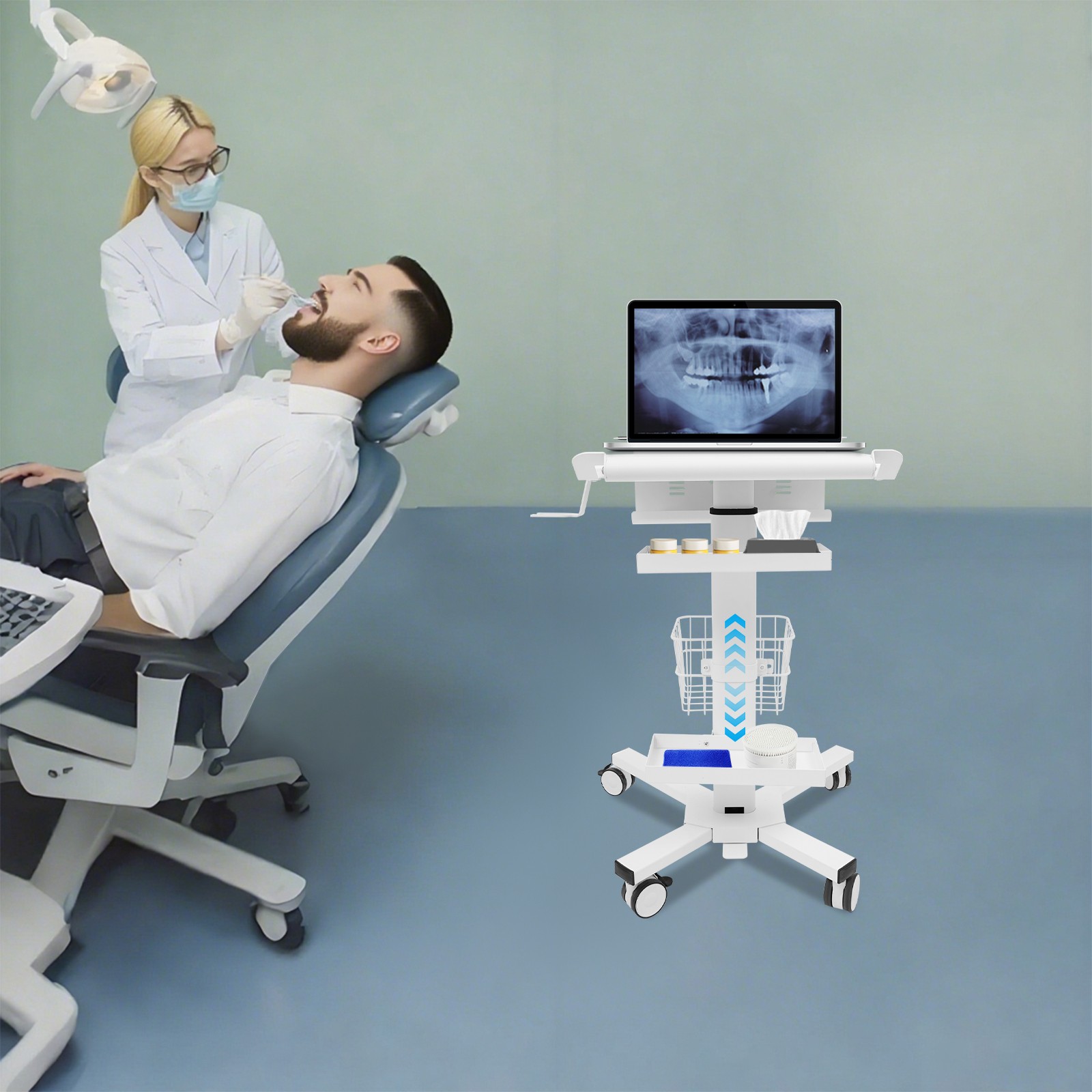 Medical Laptop Workstation Cart Dental Medical Cart Trolley w/ Scanner Holder