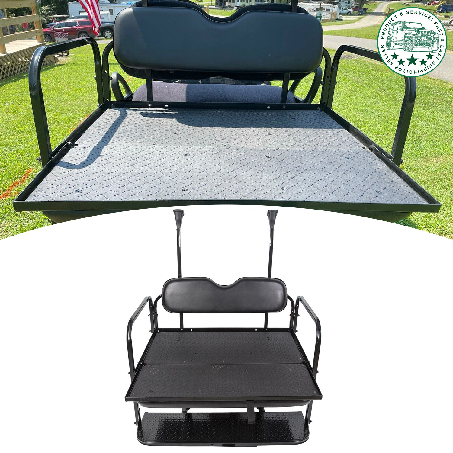 Fits Club Car Precedent Golf Cart Rear Flip Seat Cushion Kit (2004-UP) Black