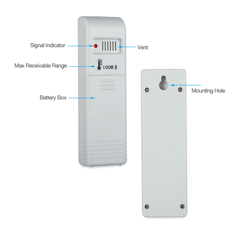 Indoor/Outdoor Digital Thermometer Clock Temperature Wireless Transmitter Meter