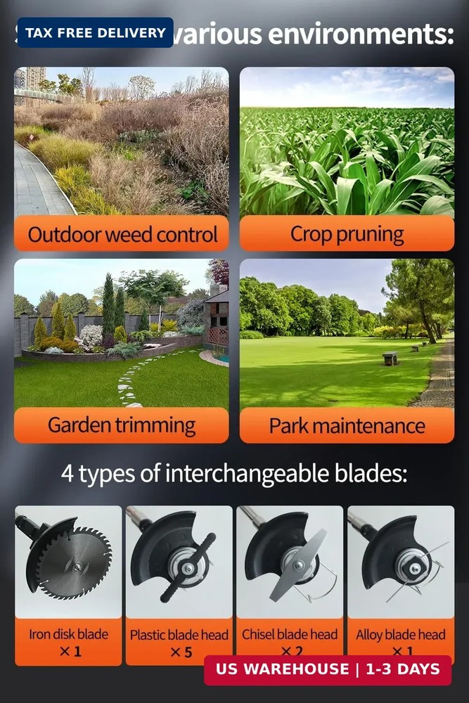 Cordless Weed Wacker, Grass Trimmer with 2 x Batteries, Foldable Design with Han