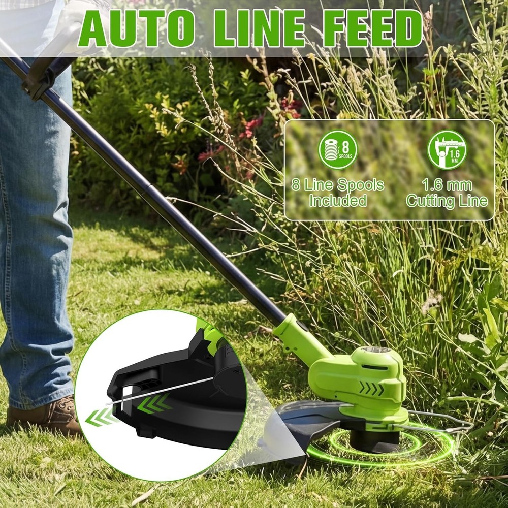 21V Battery Weed Eater & String Trimmer with Wheeled Edger