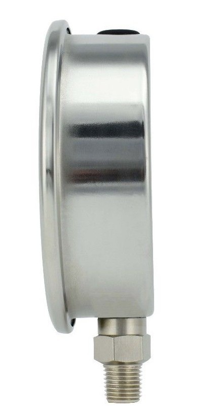 4" Pressure Gauge, Stainless Steel Case, Liquid Filled, Lower Mnt 60 PSI
