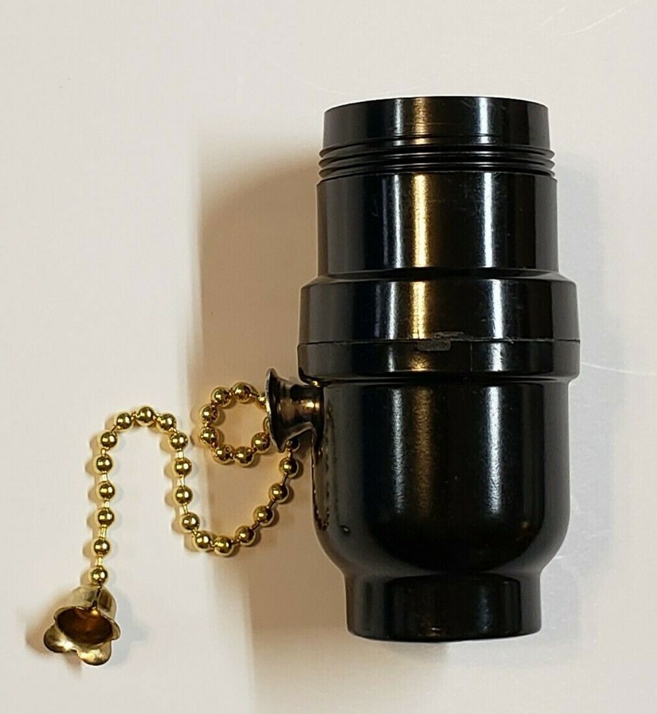 PULL CHAIN LAMP SOCKET WITH UNO THREADS BLACK E26 SOCKET NEW 30541J