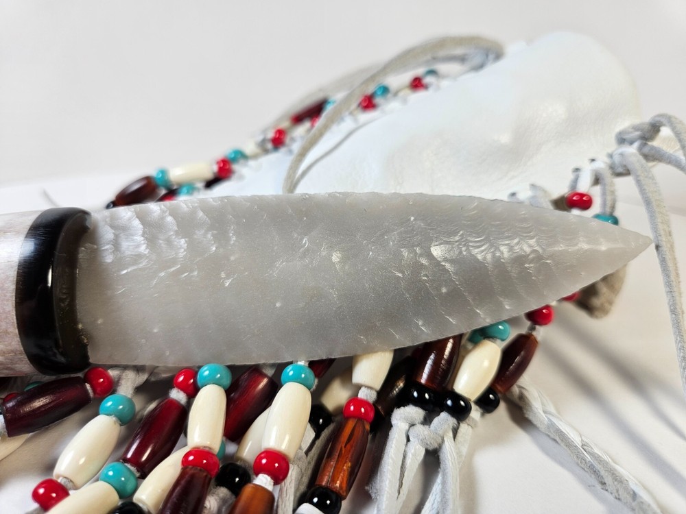 Sheathed Novaculite Dagger/Knife~Beaded~Authentic Materials~Unique High Quality
