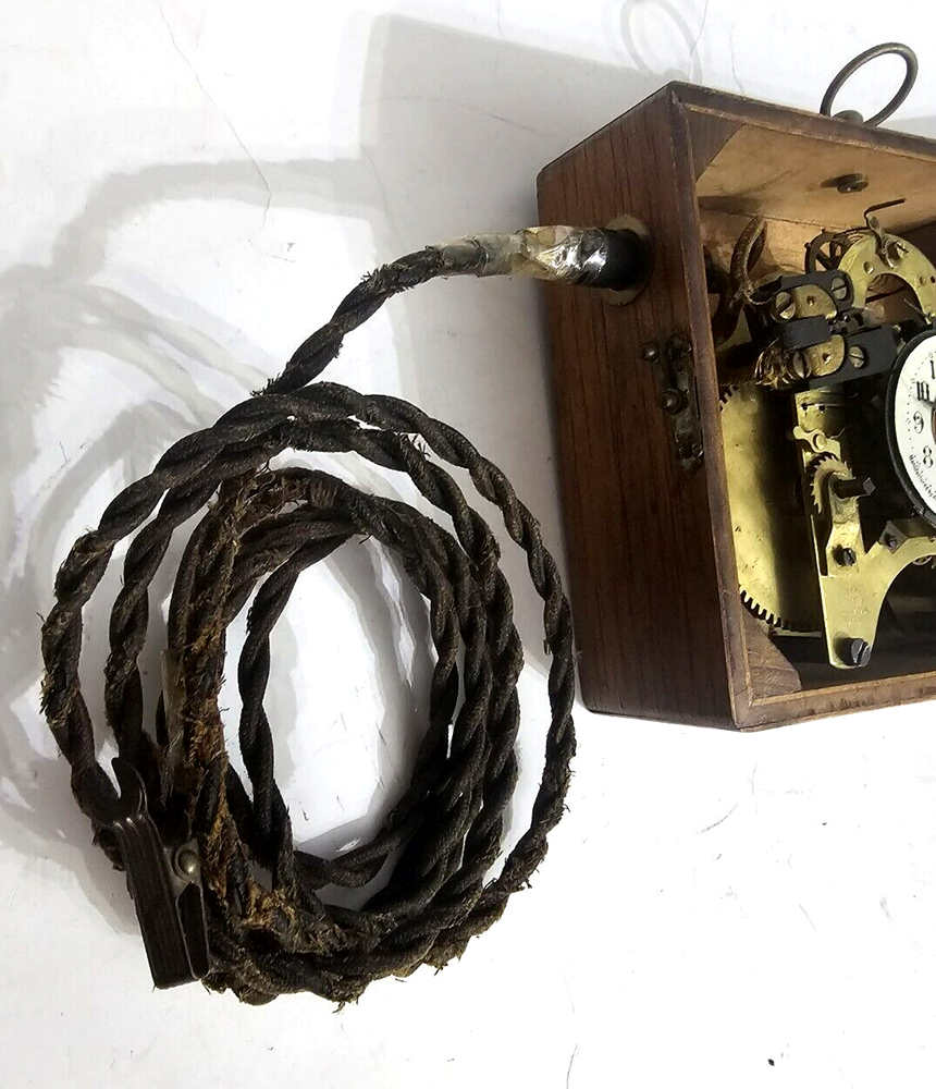 RARE ANTIQUE DYNAMITE EXPLOSIVE DETONATOR TIMER CLOCK WOODEN SWITCH BOX 1900'S