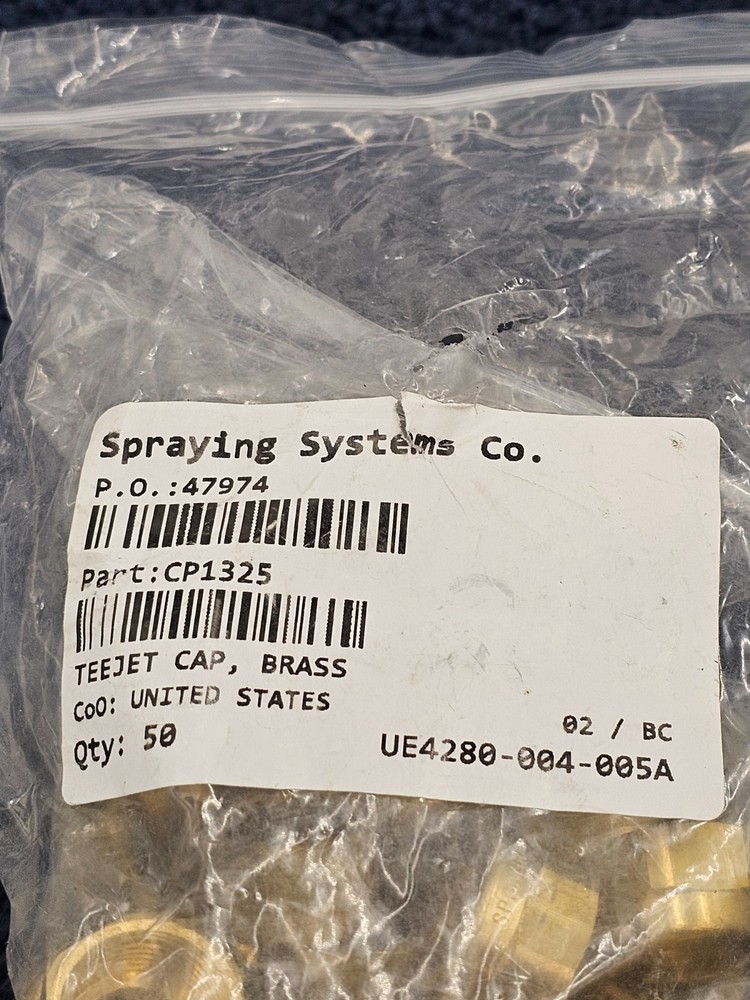 (QTY 50) Spraying Systems CP1325: Brass Cap for TeeJet Assembly