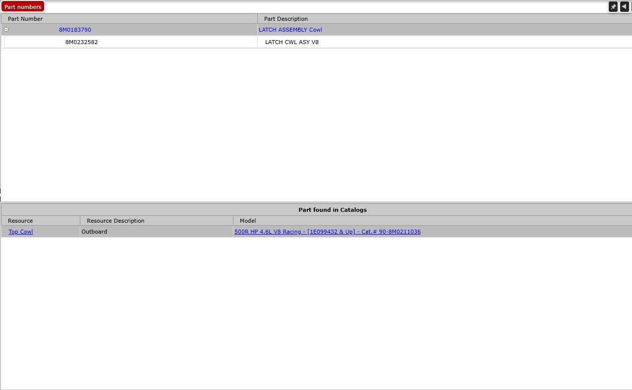 Mercury V8 Cowl Latch Assembly Part# 8M0232582 (ss 8M0183790) - New OEM