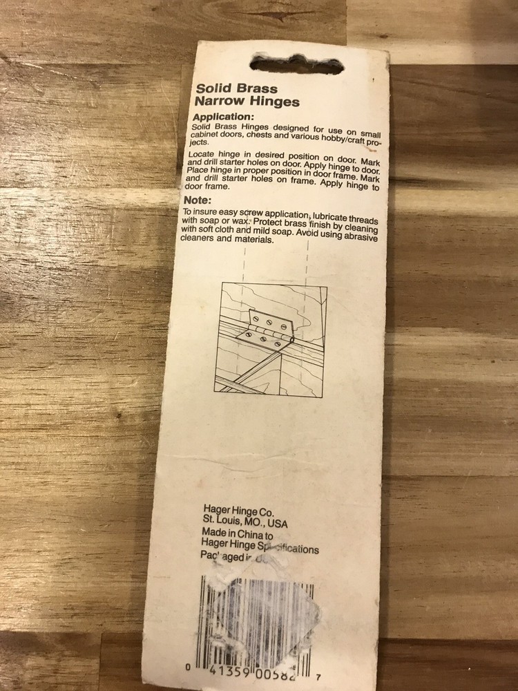 Hagar Solid Brass Narrow Hinge 2”x1”. No 00582. Polished Brass