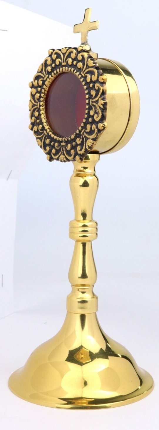 Antiqued Brass Personal Reliquary for Catholic Church or Home Use 8 Inch