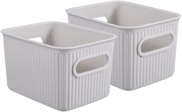 Superio 1.5 L Mini Ribbed Storage Bin- Plastic Storage Bin (White Smoke, 2 Pack)