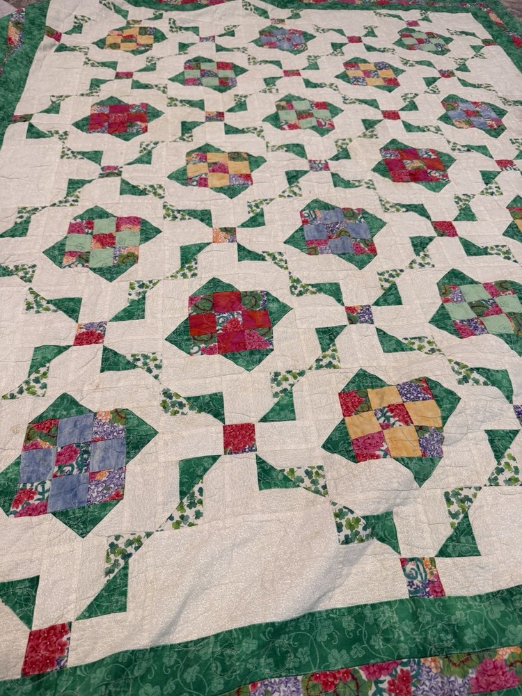 Green Floral Patchwork Cotton Quilt