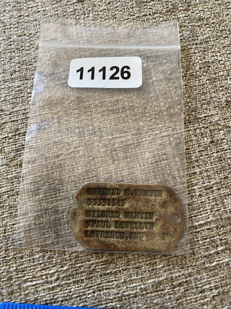 WWII US Army NOK Dogtag Dog Tag Indiana Lawrence IN Single Tag