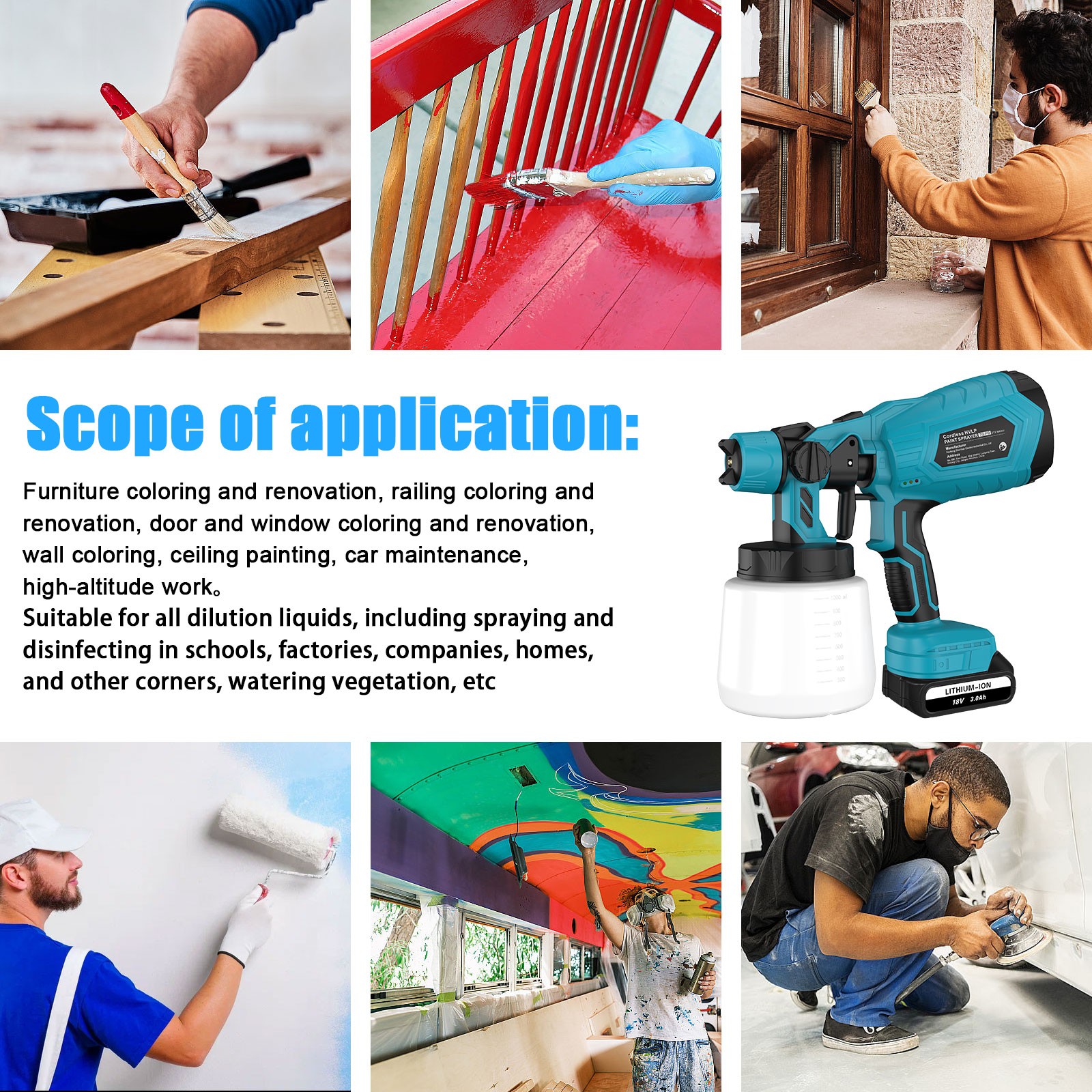 High Pressure Cordless Paint Sprayer With 2 Battery Electric Spray Gun 36000RPM