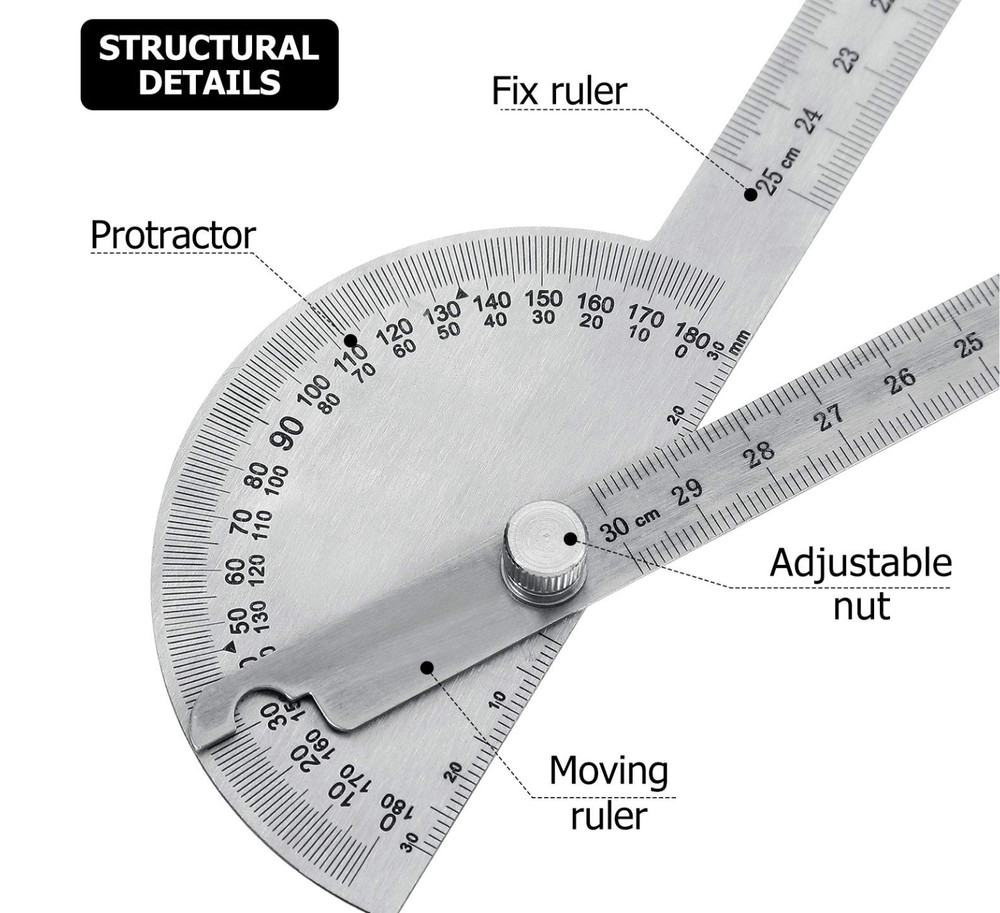 Angle Protractor Angle Finder Ruler Two Arm Stainless Steel Protractor Woodworki