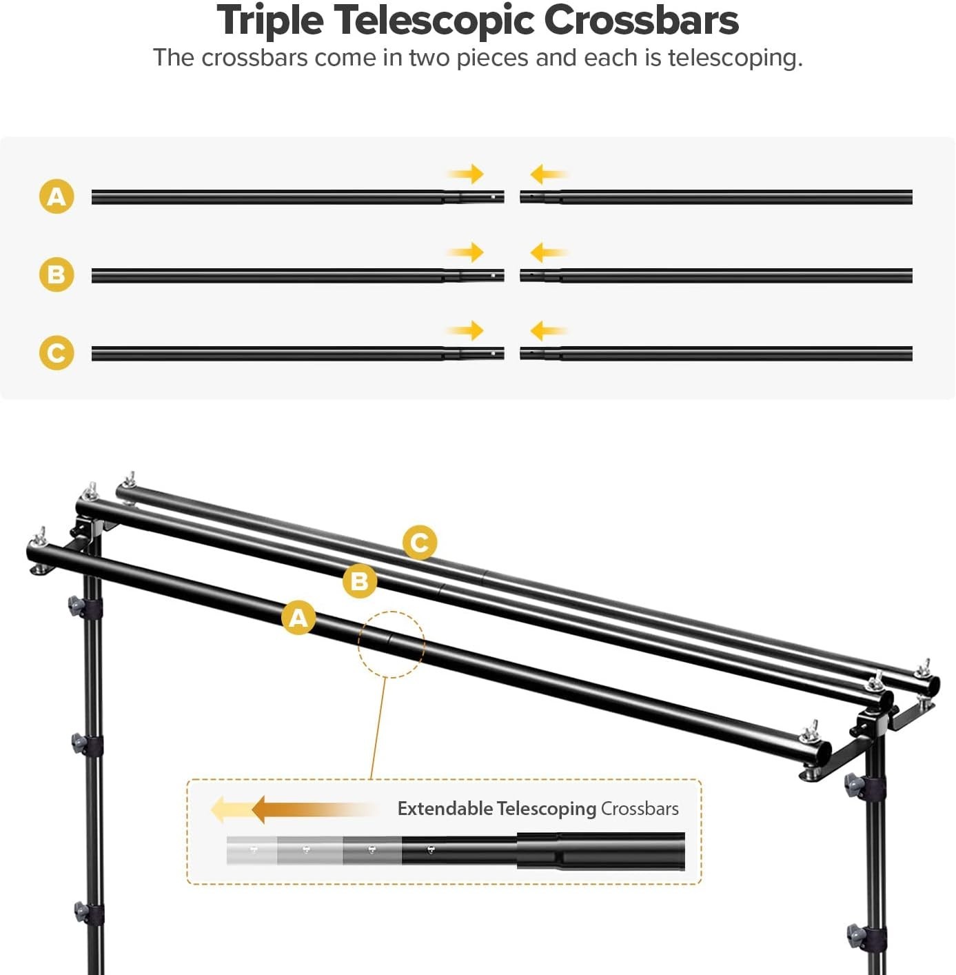 10x9.6 Triple Crossbar Background Support Stand Photo Studio Backdrop Stand Kit