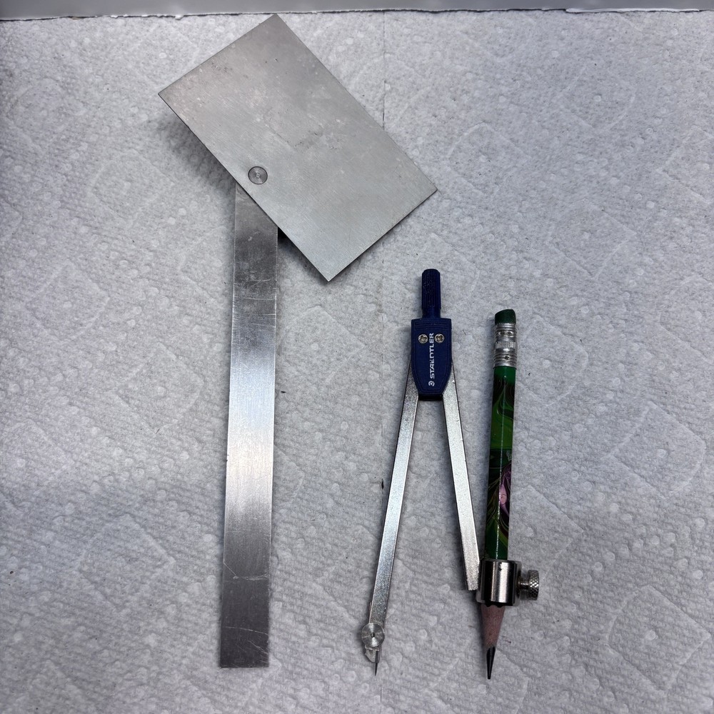 Vintage Protractor with Rectangular Head - 6" Stainless Steel Gauge w/Compas