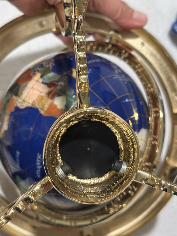 Blue Lapis Rotating Globe Precious Inlaid Stone Solid Brass w/ Compass