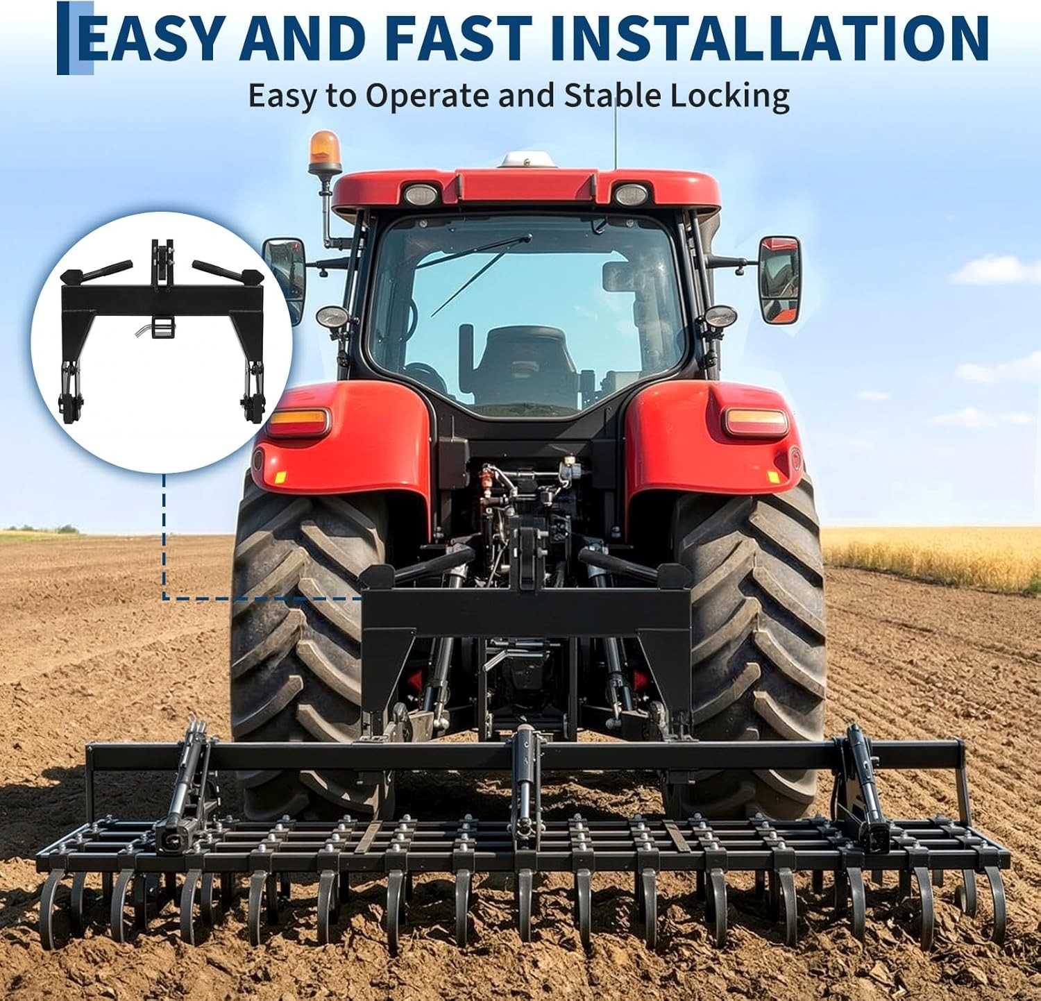 3 Point Quick Hitch For Category 1 Tractors With 2" Receiver Hitch 3000Lbs Black